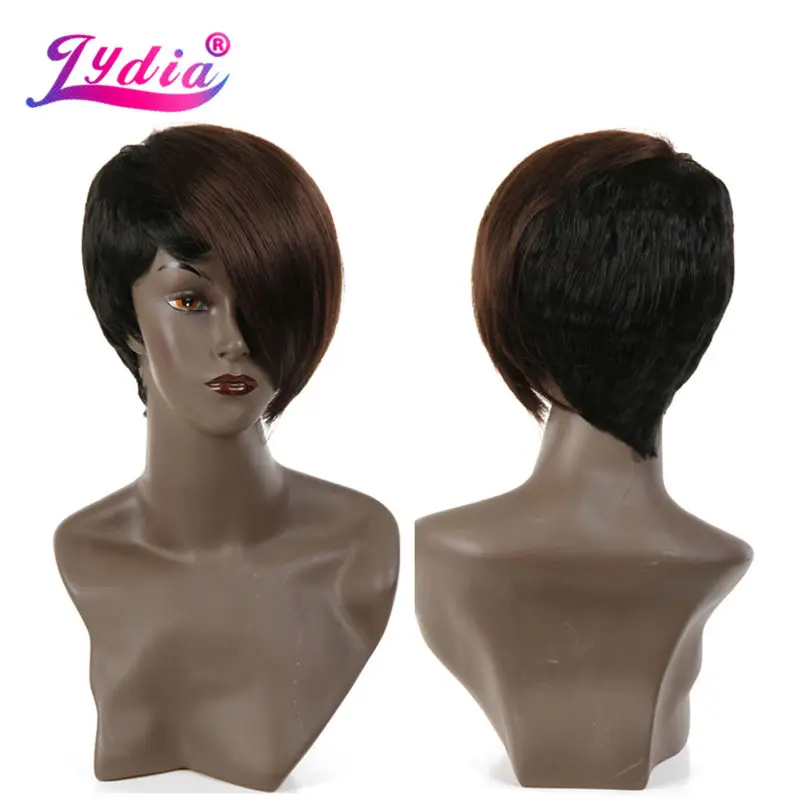 Lydia For Women Synthetic Wigs Short Straight 8 Inch Wig Mixed Color FT1B/33# Right-Side Bang African American Party Wig