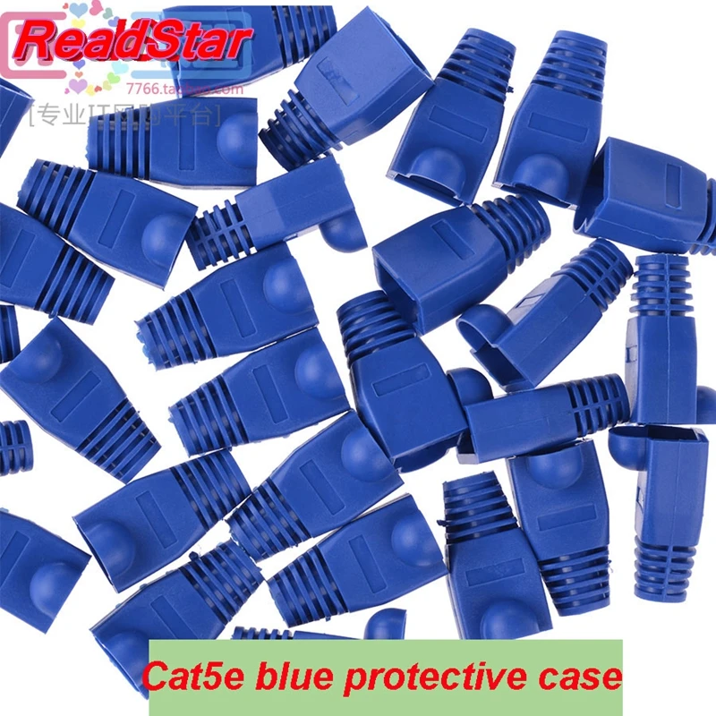 [ReadStar]1000PCS/LOT Blue CAT5e unshielded RJ45 Plug protective case plastic case rubber case match Max. 5.4mm cable