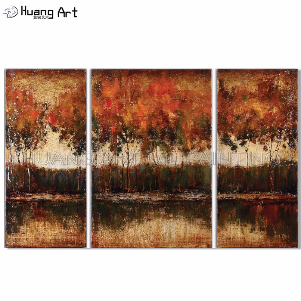 

Hot Selling High Quality Hand-painted Autumn Landscape Oil Painting Group of Tree Oil Paintings for Living Room Decoration Art