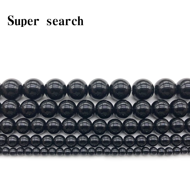 Smooth Black Agates Natural Stone Beads for Jewelry Making Diy Bracelet Necklace 15inches Round Onyx Loose Beads 4 6 8 10 12mm