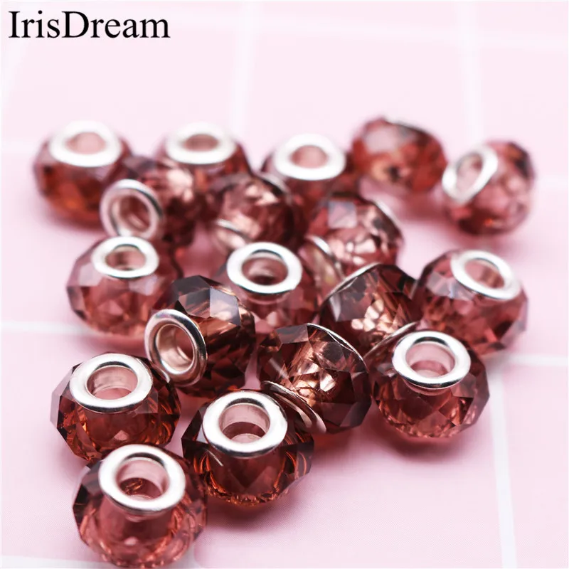 New 10PCS Lot Round Cut Faceted Big Hole Loose Spacer Charm Crystal Glass Beads Fit Pandora Bracelet For DIY Jewelry Making