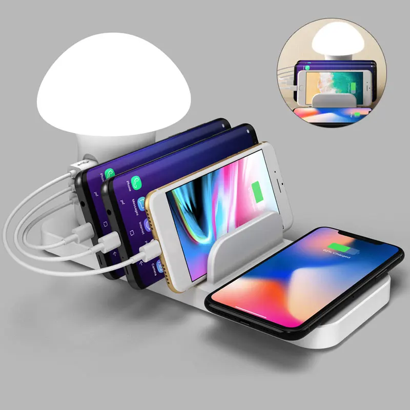 Wireless Charger Stand With Lamp For Iphone Huawei Xiaomi Samsung QC3.0 Quick Charging Station Usb Chager Dock EU US UK AU Plug