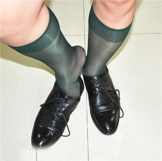 New dark green ultra-thin tube the color of pure sexy silk sexy Japanese men\'s socks tube socks