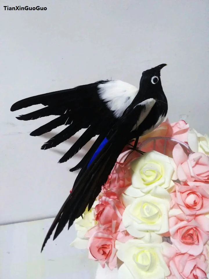 about 22x30cm feathers magpie bird spreading wings bird hard model prop,home garden decoration gift s1337