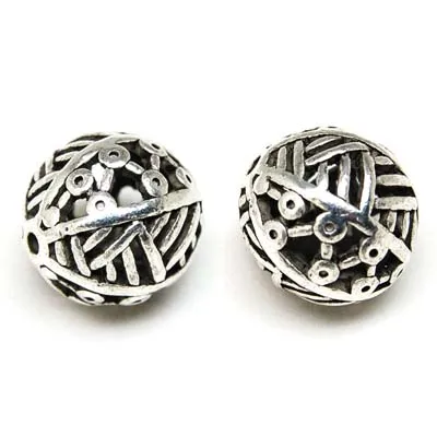 100 Pcs antique silver metal hollow casting round beads 18mm