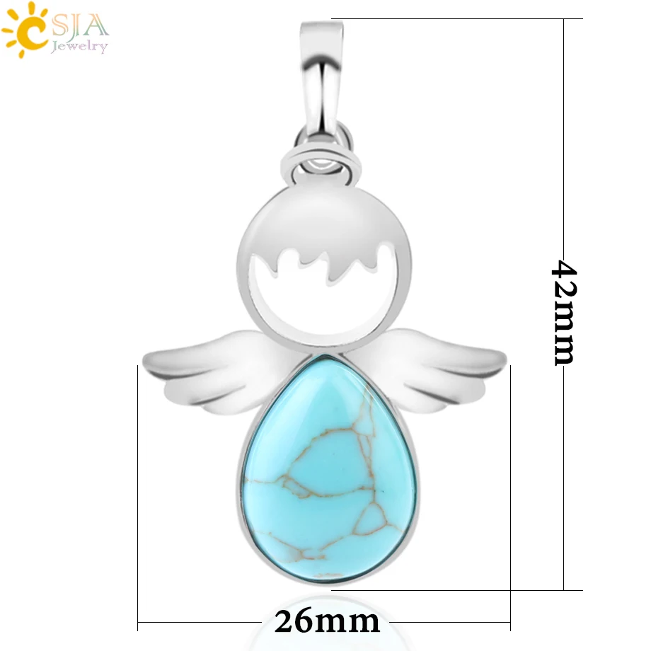 CSJA Angel Wings Natural Stones Pendants Pink Quartz Fairy Angels Pendant for Necklaces Women Girls Jewelry Christmas F753