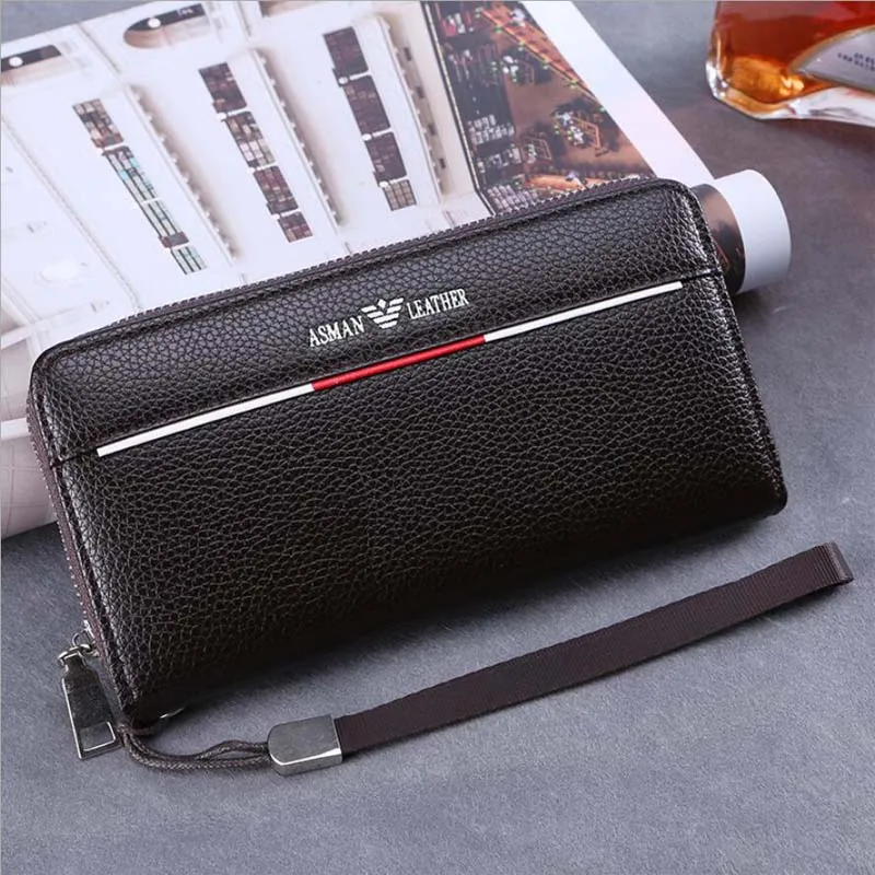 Baru Vintage PU Kulit Dompet Pria Bisnis Hitam Ritsleting Panjang Pria Dompet Koin Pemegang Kartu Saku Dompet Ponsel Dompet Tangan pria