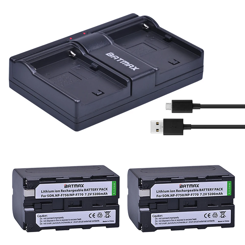 Batmax 2pcs NP-F750 NP-F770  F750  F770 Battery+Dual USB Charger for Sony NP F970 F960 ccd-tr917 ccd-tr940 ccd-trv101 ccd-trv215