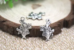 20pcs- Rabbit  Charms , Antique Tibetan silver Alice In Wonderland White Rabbit Charms  pendants 13x20mm