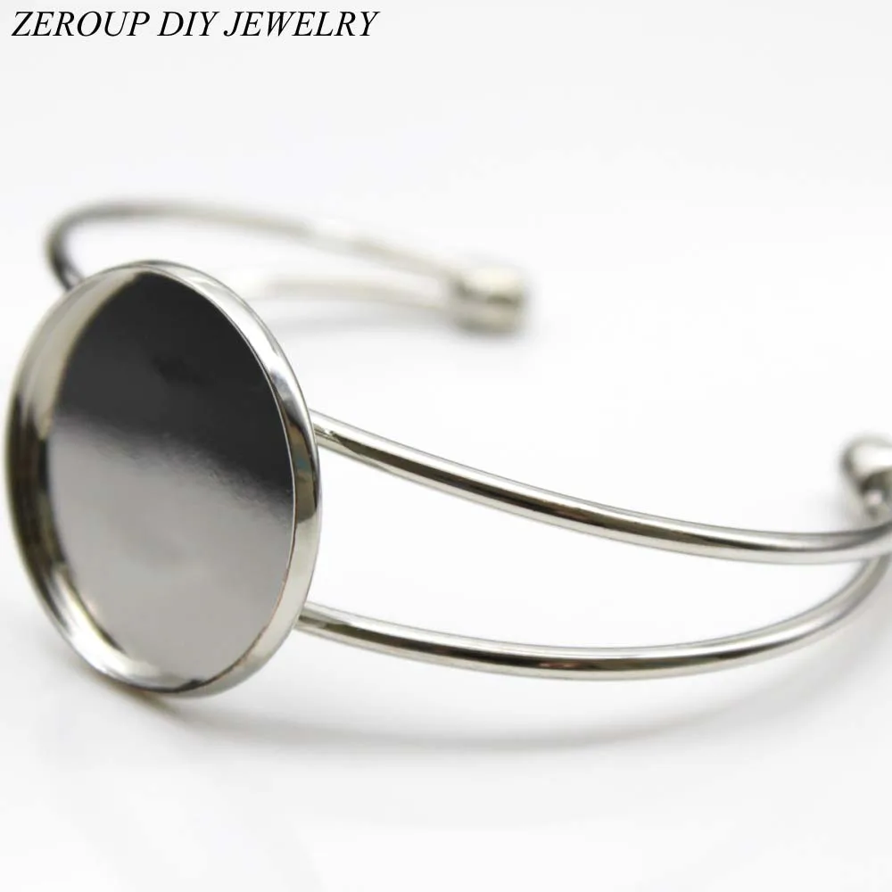 1pcs 20mm 25mm Silver Color Plated Bangles Bracelet Blank Round Glass Cabochon Tray Supplies for Jewelry B-003