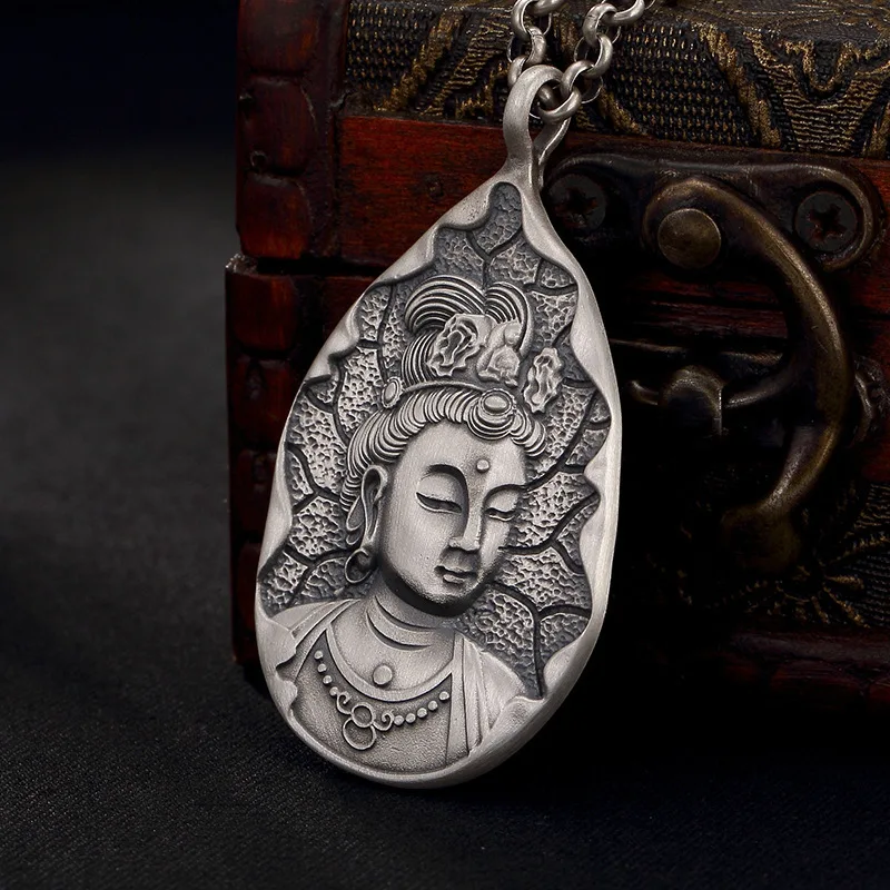 999Silver South No Great Wisdom Manjusri Bodhisattva Hollow Pure Silver Retro Solid Men and Women Hanging Wholesale