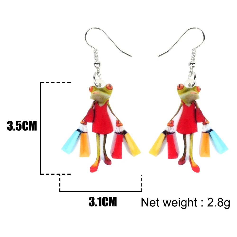 Bonsny Acrylic Shopping Lady Frog Earrings Drop Dangle Novelty Animal Jewelry For Women Girls Ladies Accessories Original Gift