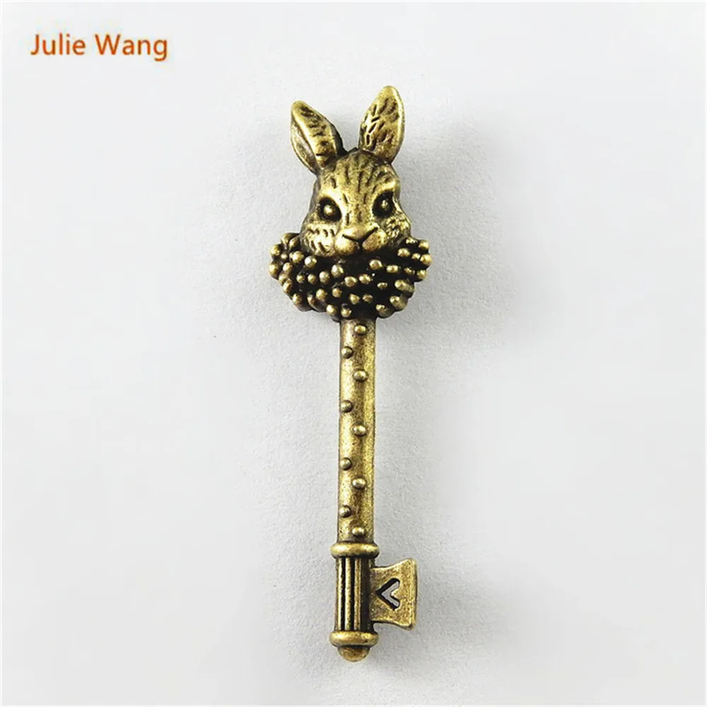 Julie Wang 10PCS Imitation Key Shape  Charms Antique Bronze Plated Pendant Jewelry Accessory Handmade Hanging Crafts 51*16*2mm