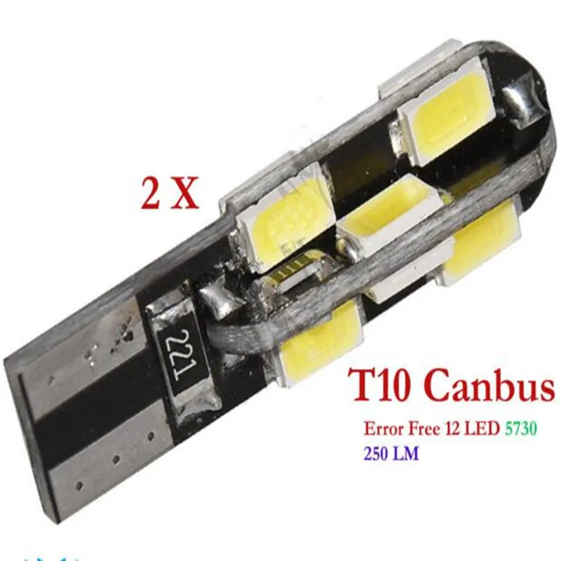 10Pcs 250LM Canbus No Error T10 168 194 W5W 12 SMD 5730 LED Light Bulb White