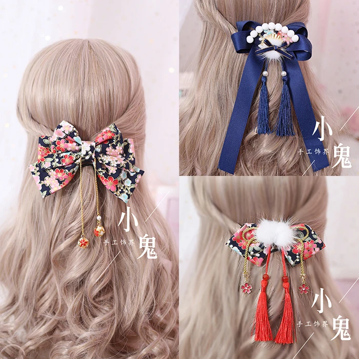 Japanese cherry tassel hair accessories headdress hair ball hair accessories hairpin hair ring antique wind ball side clip