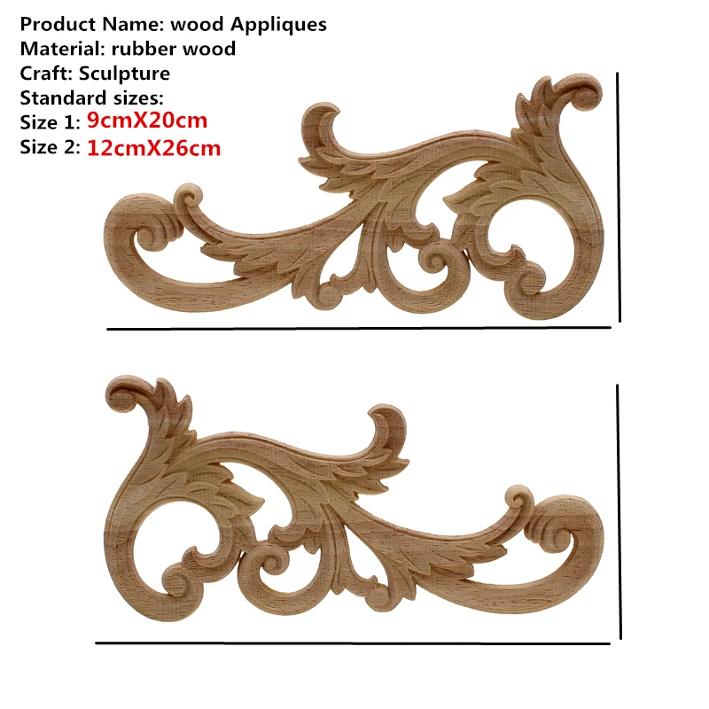 RUNBAZEF European Style Wood Long Floral Carving Applique Carved Home Decoration Accessories Door Cabinet Furniture Figurines