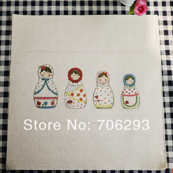 Hand dyed Cotton Linen Printed Quilt Fabric For DIY Sewing Patchwork Home Textile Decor 20x20cm Matryoshka doll