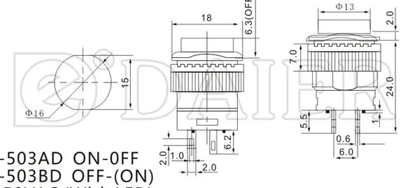 Free Delivery. The button of circular diameter 16 mm red switch R16-503 not lock 3 a lamp