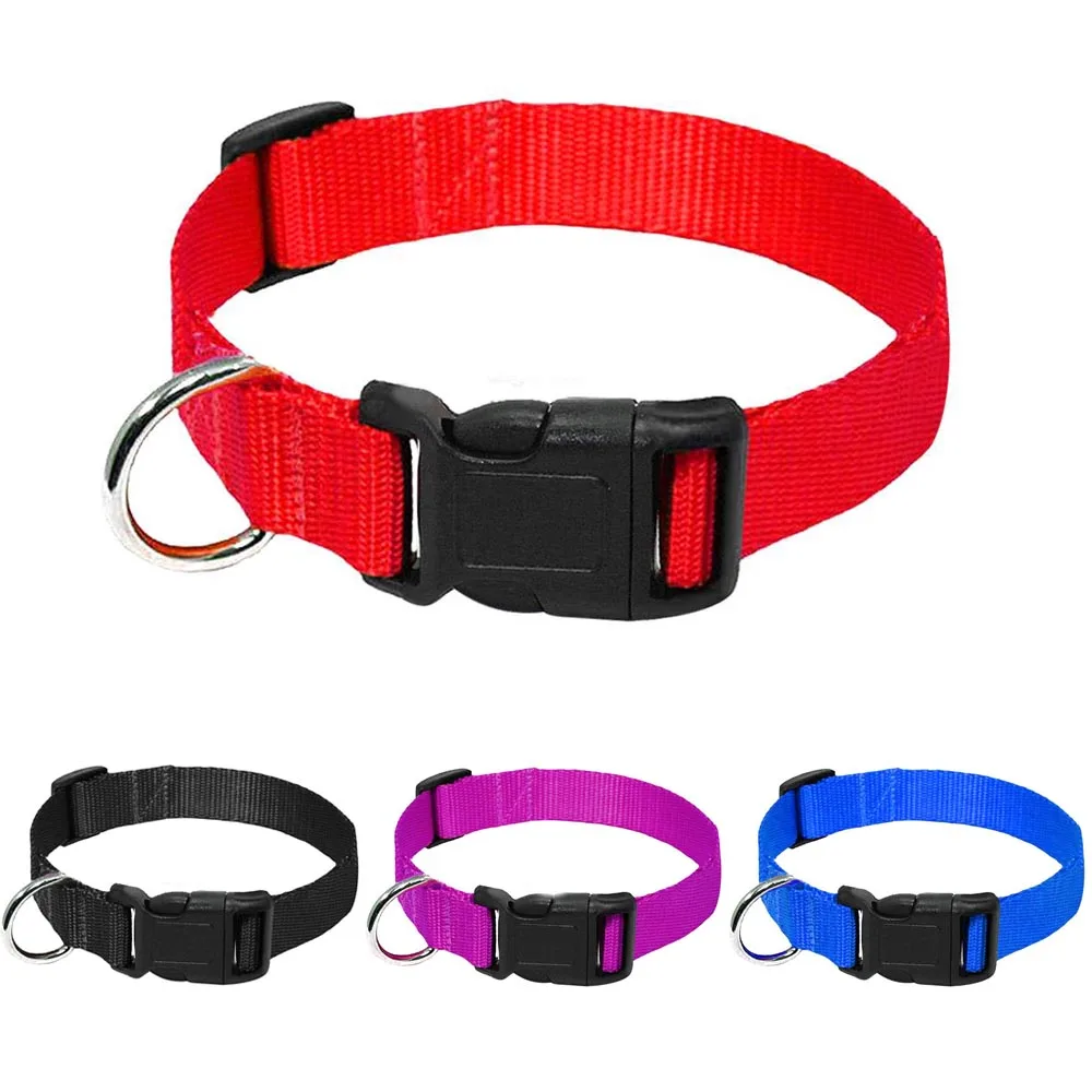 10 pcs/lot Wholesale Adjustable Nylon Webbing Pet Dog Collar Heavy Duty Quick Snap Buckle Red Black Collars for Small Dogs 20E