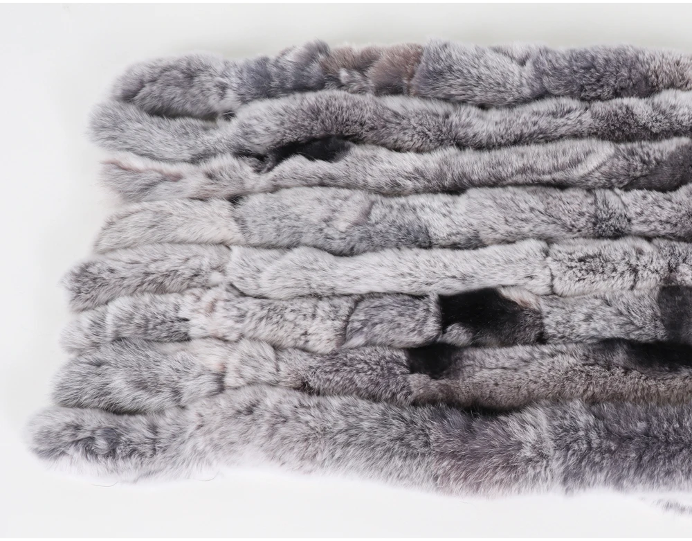 Neuer langer Schal aus echtem Rex-Kaninchenfell für Damen, warm, weich, hochwertig, modischer Rex-Kaninchenfell-Schal mit Quasten. – Detail 5