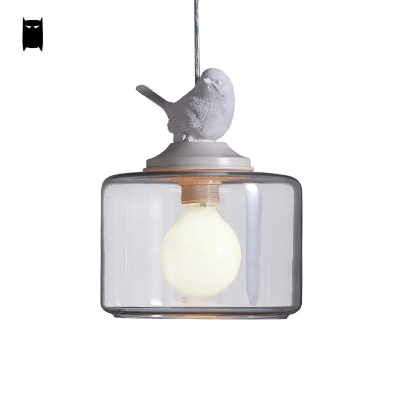 Resin Glass Shade Bird Pendant Light Cord Fixture Nordic Cottage Modern Lustre Avize Luminaria Design for Kids Bedroom Balcony