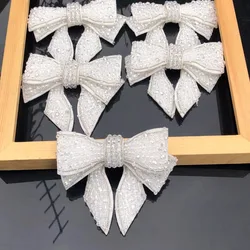 Di grandi dimensioni bianco trasparente in rilievo patch di diamante perla collare del legame di arco di patch accessori del panno del ricamo di applique patch