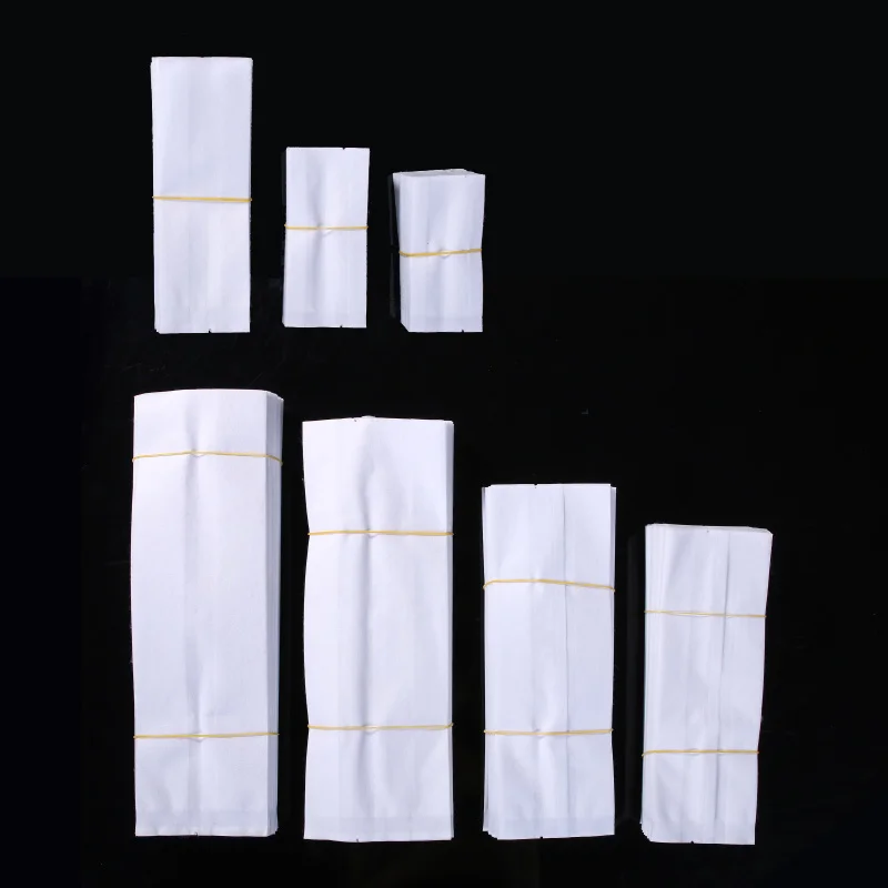 Various Sizes 100pcs White Side Gusset Cotton Paper Packaging Bags Heat Sealable Open Top Paper Bag for Tea Food Storage