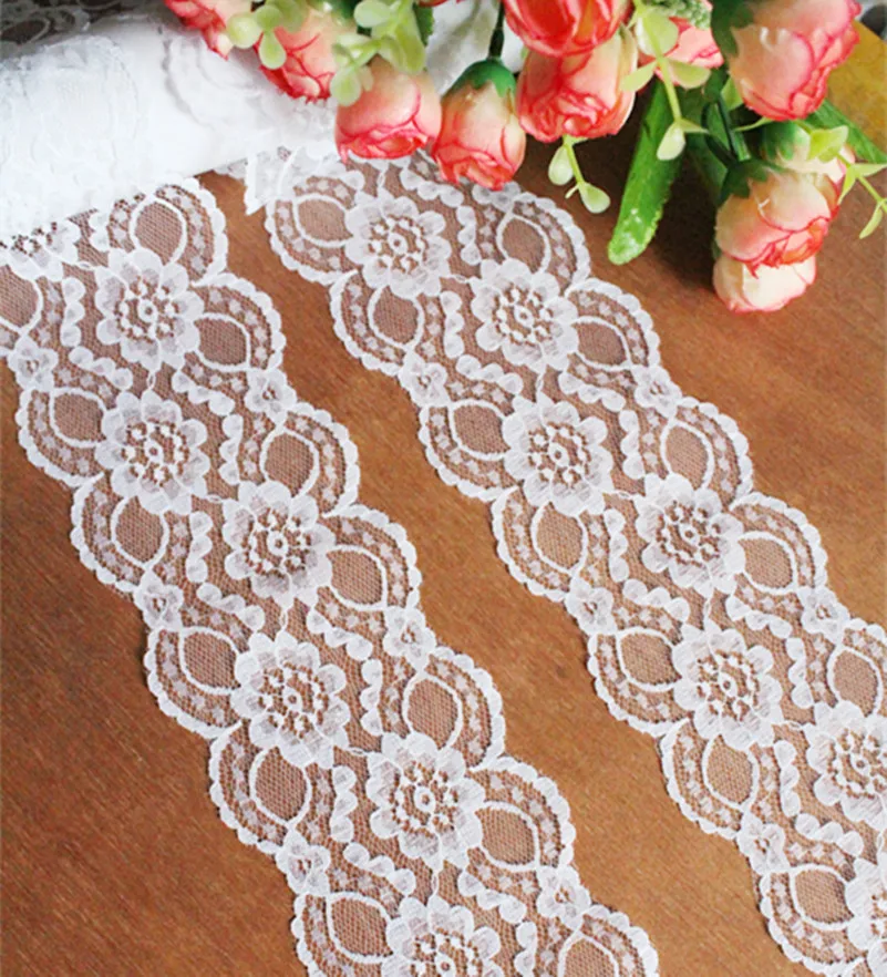 Width 75mm 8 yards  white Embroidered Net Lace Trim fabric Garment ribbon headband wedding decoration gift DIY Accessorie