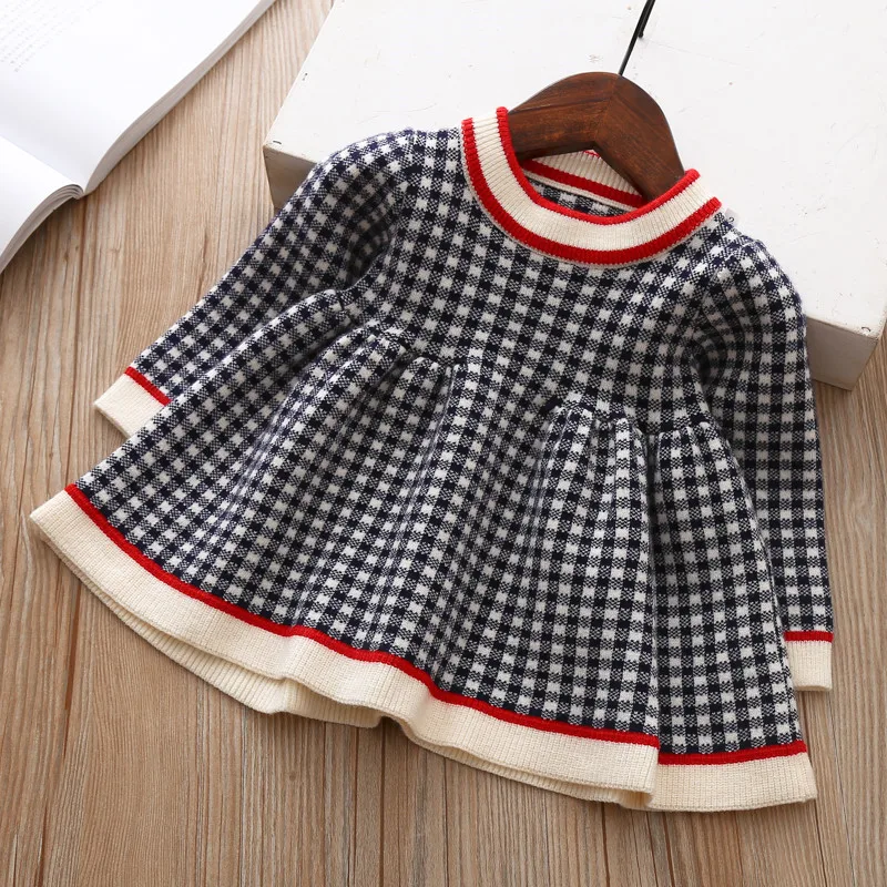 Girls Plaid Sweater Dress 2020 autumn winter children Toddler baby clothes dress for girl Kids princess party Christmas Dresses