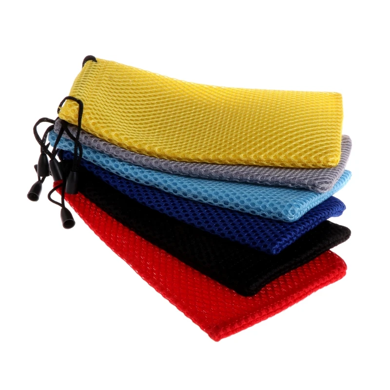 5Pcs Portable Mesh Plaid Sunglasses Eyeglasses Cloth Storage Bag Glasses Pouch Case Color Random delivery