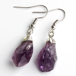 Crystal Irregular Shape Stone Earrings For Women Gilrs Natural Amethyst Quartz Citrine Crystal Dangle Hook Earring Jewelry
