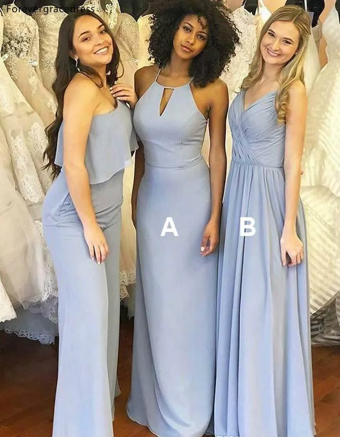 Sky Blue Bridesmaid Dresses Beach Boho Mixed Style Summer Beach Country Garden Wedding Party Guest Maid of Honor Gowns Plus Size