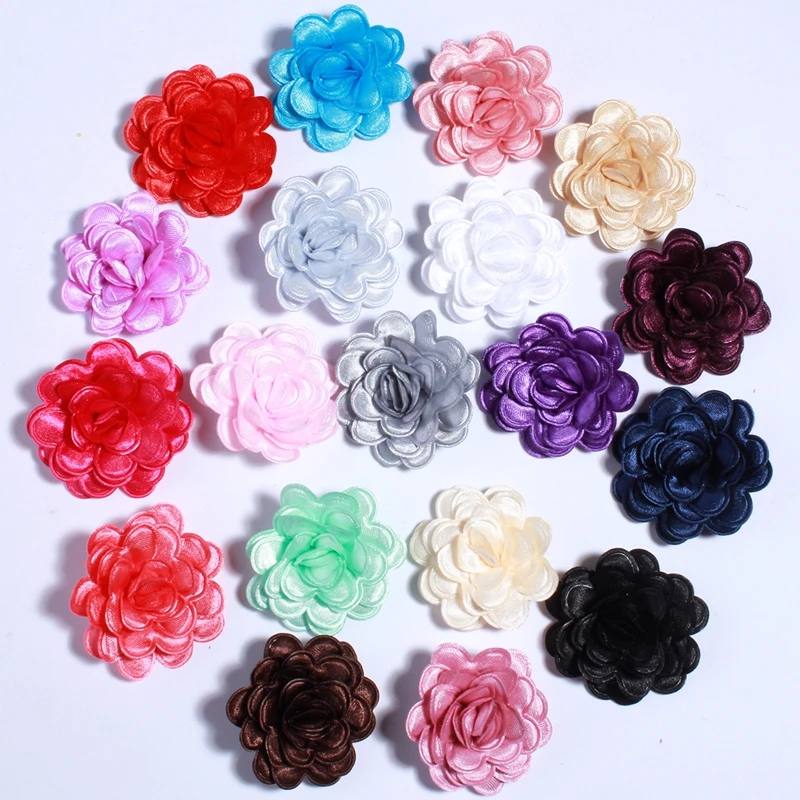 

200PCS 3.8CM 1.5" New Mini Shiny Satin Fabric Flowers For Wedding Invitation Artificial Flower For Dress Decoration
