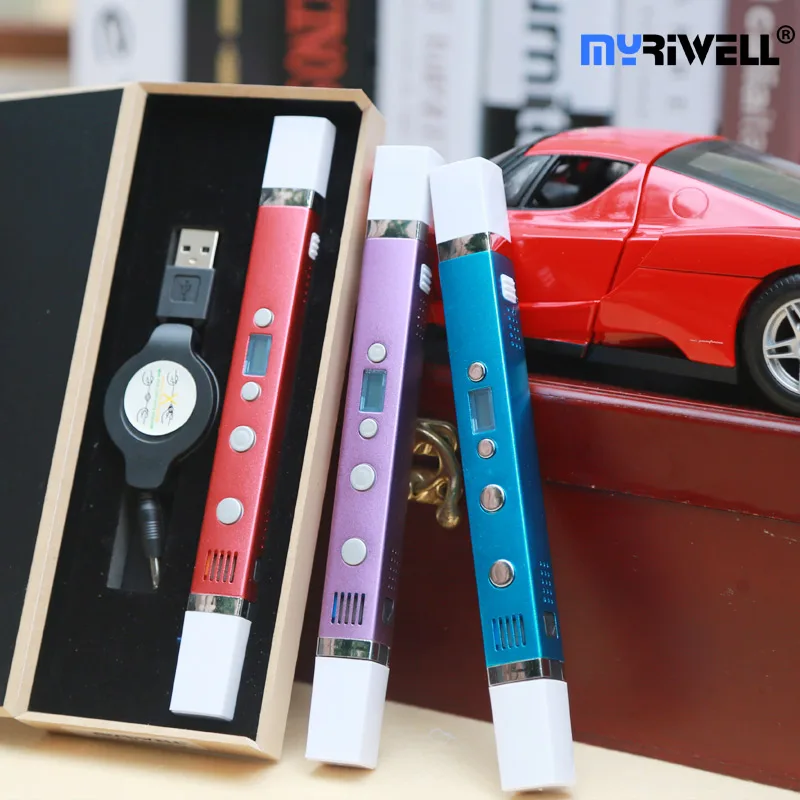 Myriwell 3d stift RP100C + PLA 1,75mm filamen 3d print pen metall shell USB power kompatibel ABS PCL PLA 3 modi