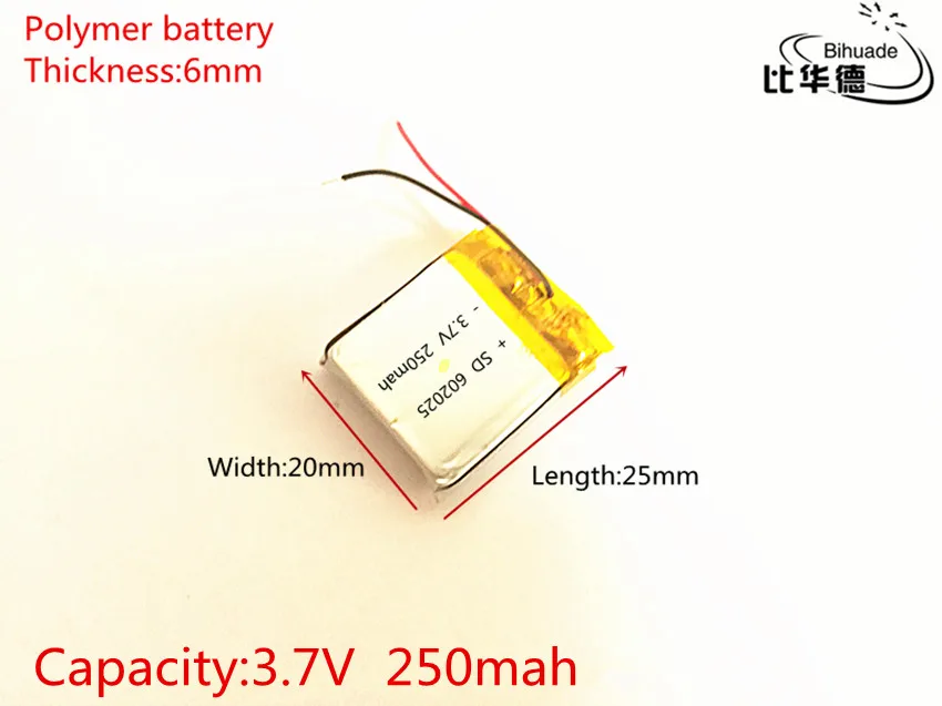 10pcs/lot 3.7V 250mAh 602025 Lithium Polymer Li-Po li ion Rechargeable Battery cells For Mp3 MP4 MP5 GPS PSP mobile bluetooth