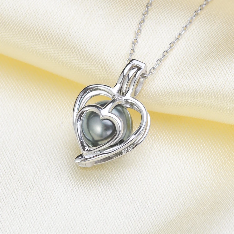 Pure Silver Cage Pendant Fittings Heart Design Pendant Settings S925 Sterling Silver Love Heart Pendant Components 3Pcs/Lot