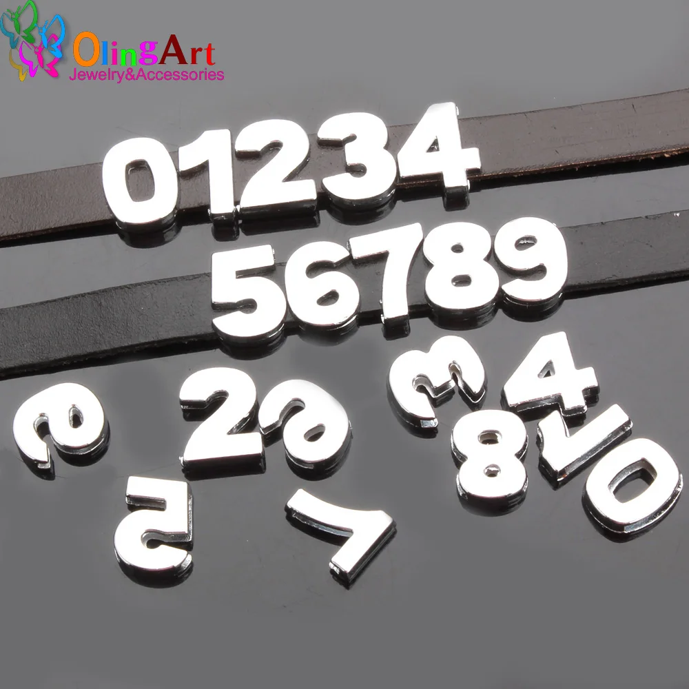 Olingart 10 Pcs/lot 0-9 Digital Series Datar Slider Pengatur Jarak Campuran Sesuai dengan 10 Mm Datar Tali Kulit Gelang Perhiasan membuat Aksesoris