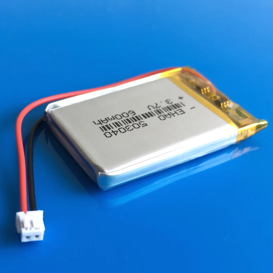 Akumulator litowo-polimerowy 3,7 V 600 mAh 503040 + Wtyczka JST ZH 1,5 mm 2Pin do kamery rejestratora MP3 GPS DVD Bluetooth