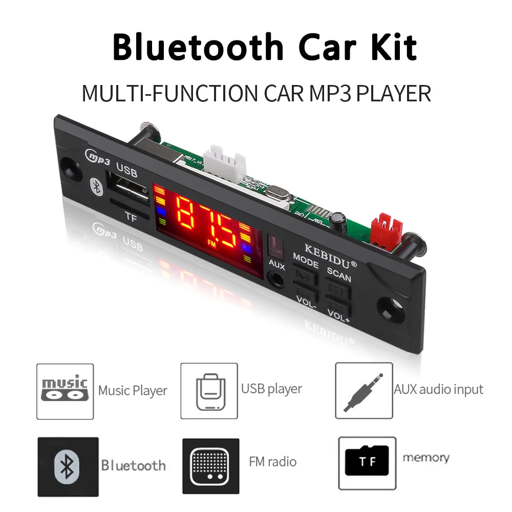 DC 12V Bluetooth 5.0 Wireless MP3 Player WMA Decoder Board USB TF FM Radio 3.5mm AUX Module Car Kit Wireless MP3 Music Player