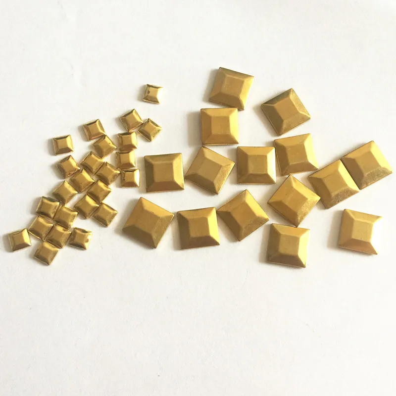 50pcs 5MM/10MM Golden Copper Hot Fix Square Shape Studs Hotfix Iron on Nailheads Beads For Clothing/shoes/ bags DIY Accessories