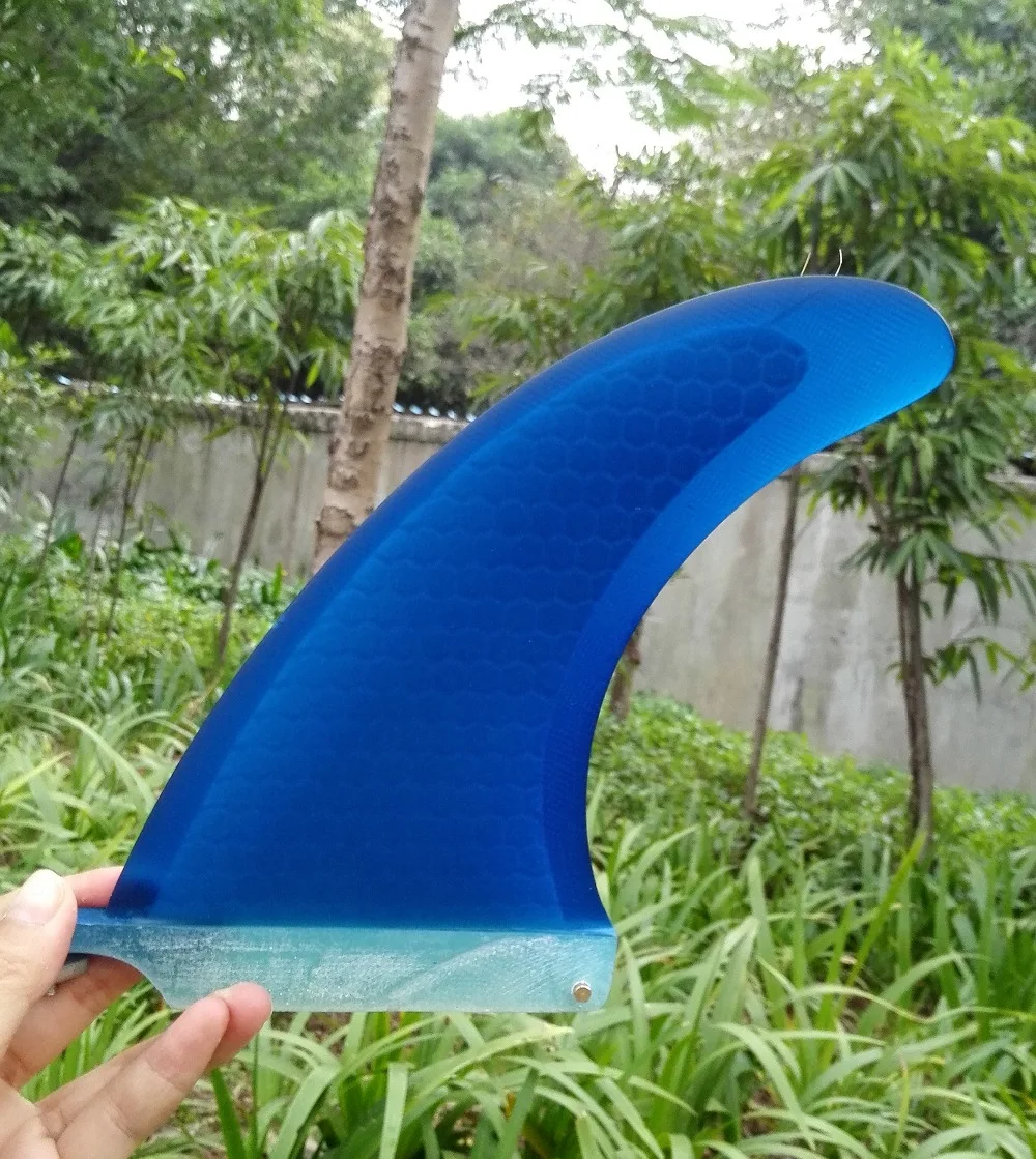 Blue Fiberglass honey comb 7 inch surf board fin 6\'\' 7 \'\' single US base top quality surf fins longboard center fin