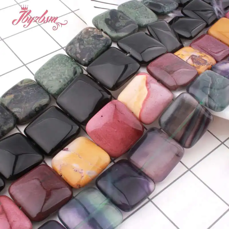 20mm Natural Fluorite Quartz Rhodonite Tiger Eye Square Loose Natural Stone Beads For DIY Jewelry Making Necklace Strand 15\