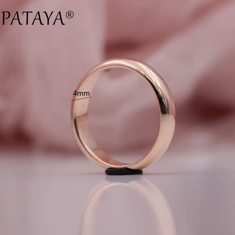 PATAYA New Arrivals 585 Rose Gold Color Smooth Romantic Simplicity Couple Rings Women Men Wedding Party Unique Fine Cute Jewelry