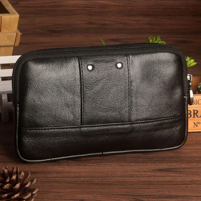 New High Quality Genuine Leather Waist Bag Clutch Bag Men Hip Bum  Belt Hook Fanny Waist Pack Loop  Mobile Cell Phone Bag 2375