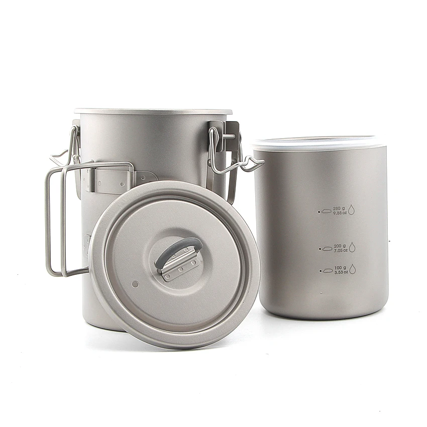 Keith Ti6300 Multipurpose Titanium Pot Set Light-Weight Camping Rice Cooker With Folding Handle