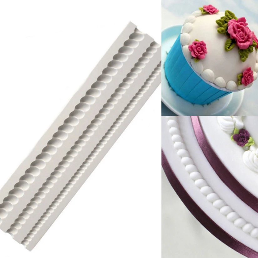 Three Pearl Rope Shape Cake Side Lace 100% Platinum Silicone Sugarcraft Mold Fondant Cake Decorating Tools