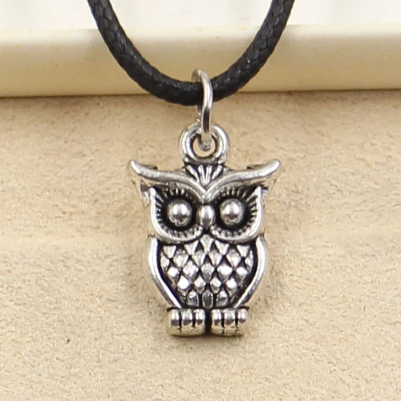 New Fashion Tibetan Silver Color Pendant Owl Necklace Choker Charm Black Leather Cord Factory Price Handmade Jewelry