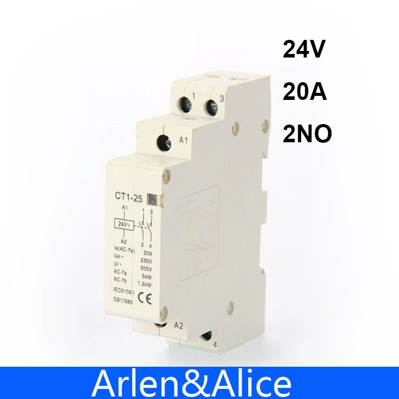 2P 20A 24V  50/60HZ Din rail Household ac Modular contactor  2NO