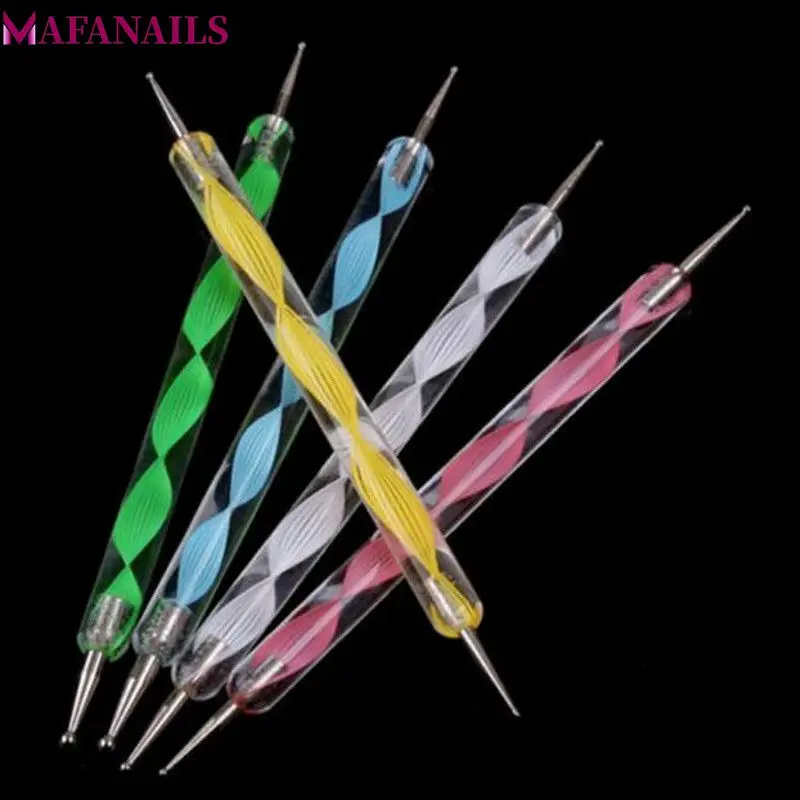 5PCS 2-Way Nail Art Dotting Painting Paint Pen 5 Colors Marbleizing Design Nail Art Dotting Pen Tool Dot Set TPD-03(5)