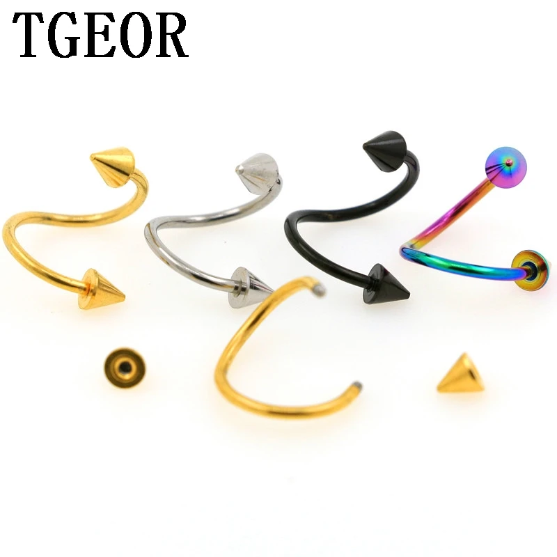 Hot free shipping 16G 100pcs mixed titanium plated colors surgical Stainless Steel twister S shape spike spiral body piercings